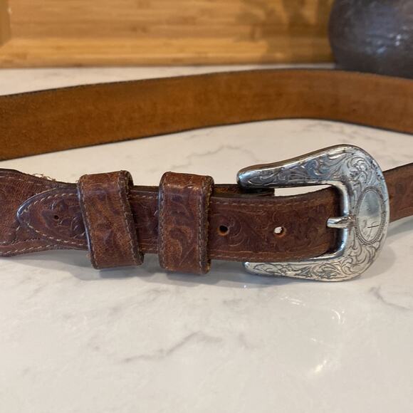 Justin vintage brown leather embossed silver buckle 90s western bohemian Gypsy main image 7